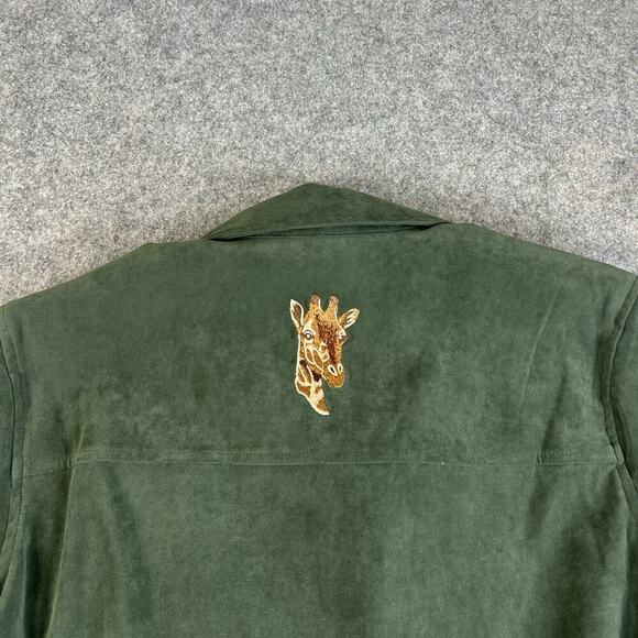 Quacker Factory Giraffes Button Up Faux Suede Shirt Medium Jacket Shacket Safari - Picture 10 of 10